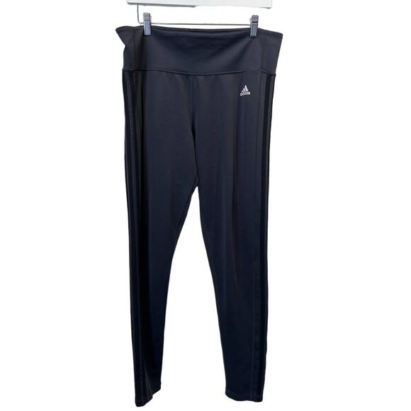 Adidas Womens Size XL 3 Stripe Climalite Leggings Gray Black Gym Workout - Picture 1 of 11